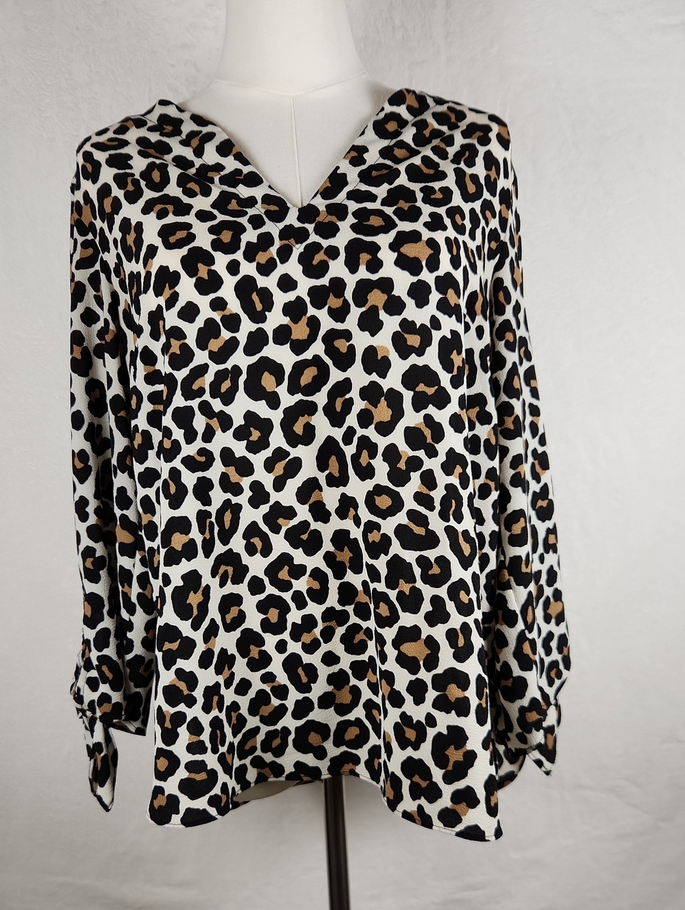 MICHAEL Michael Kors Leopard Print V-Neck Blouse - Black & Tan